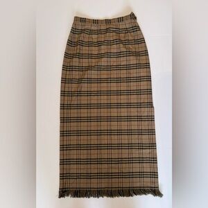 Rafaella Tan and Black Plaid Skirt Long Midi fringed Fall Winter